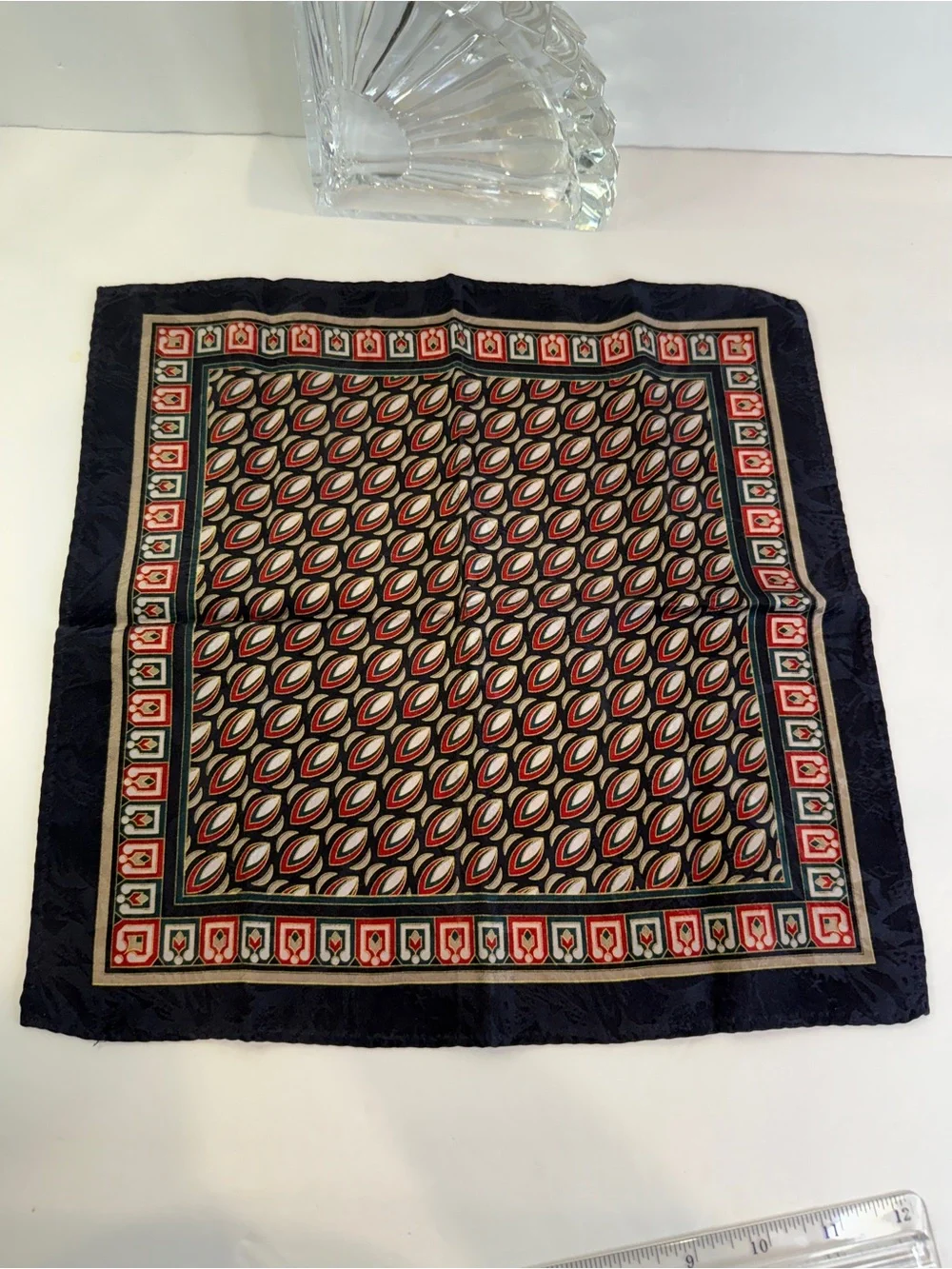 Classic Heritage Vintage Pocket Square Navy Red Gentleman Art Deco 12”x12”